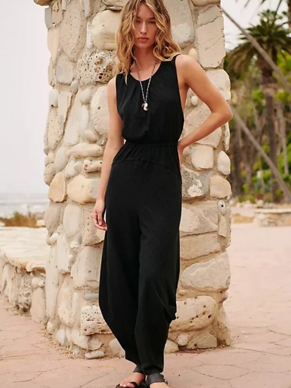 Free People Torino One Piece Black Sleeveless Scoop Neck Pockets Jumpsuit S